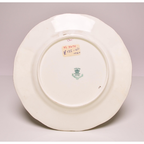 227 - A set of four Coalport ichthyological dessert plates, early 20th century apple green and gilt border... 