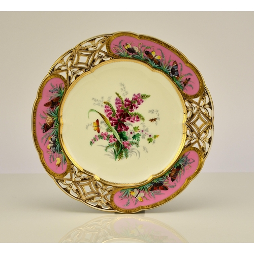 228 - A Coalport dessert service, circa 1860 comprising ten plates and four comports, centrally painted in... 