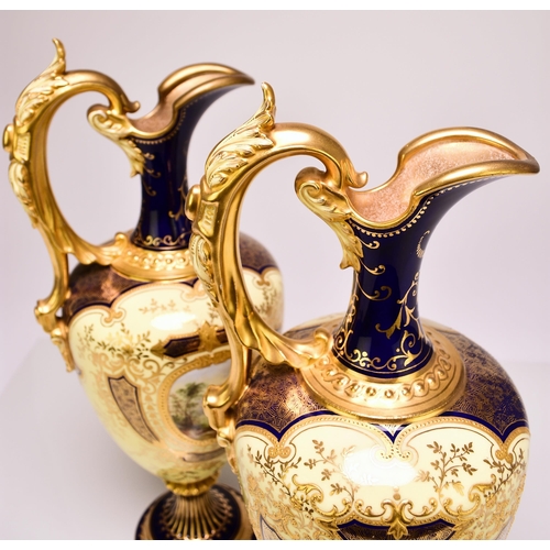 232 - A pair of good quality Coalport ewers, early 20th century, of baluster form with gilt scrolling hand... 