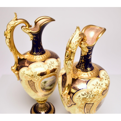 232 - A pair of good quality Coalport ewers, early 20th century, of baluster form with gilt scrolling hand... 