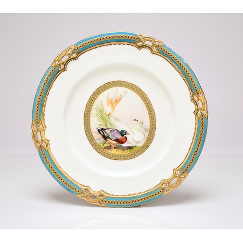 236 - A good quality Coalport cabinet plate, circa 1865-71 the pierced turquoise and gilt border applied w... 