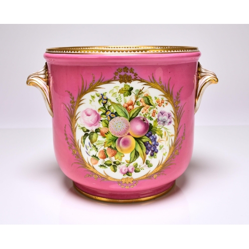 237 - A good quality Coalport jardiniere or cache pot, circa 1860, the pink ground painted by William Cook... 