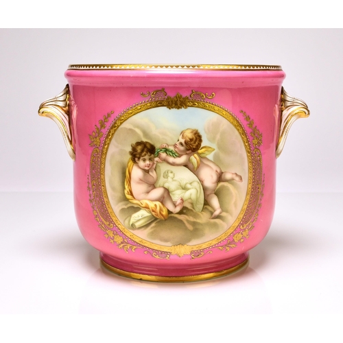 237 - A good quality Coalport jardiniere or cache pot, circa 1860, the pink ground painted by William Cook... 