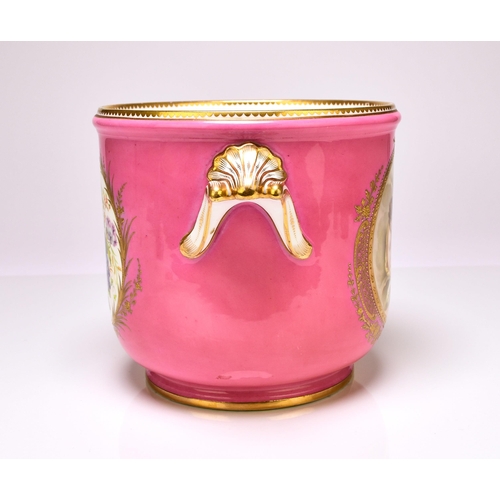 237 - A good quality Coalport jardiniere or cache pot, circa 1860, the pink ground painted by William Cook... 