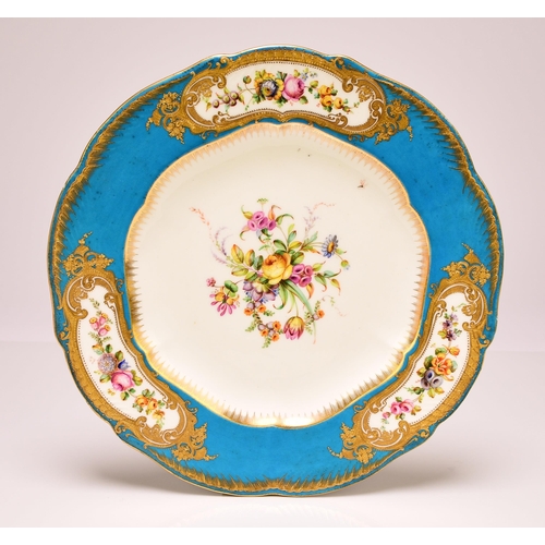 238 - Three Coalport plates, circa 1841-63, of shaped, circular form, comprising a pair with rose pompadou... 