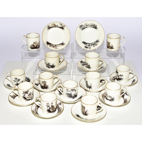 243 - A set of thirteen French porcelain coffee cans and saucers attributed to Jean-Baptiste Ruaud (Limoge... 