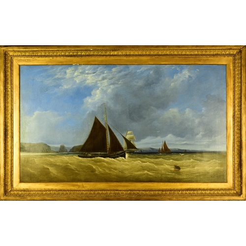 249 - British School (19th Century) Boats on a Rough Coastal Sea, monogrammed and dated 1869 lower right, ... 