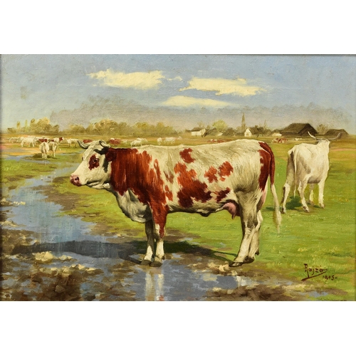 258 - Miklos Rajzo (1865-1913) Cows in Pasture, signed lower right, dated 1905, oil on canvas, 35 x 50 cm,... 