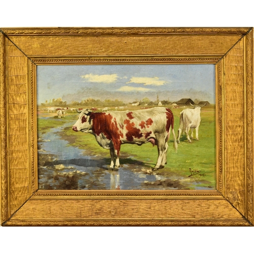 258 - Miklos Rajzo (1865-1913) Cows in Pasture, signed lower right, dated 1905, oil on canvas, 35 x 50 cm,... 