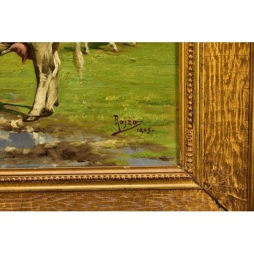 258 - Miklos Rajzo (1865-1913) Cows in Pasture, signed lower right, dated 1905, oil on canvas, 35 x 50 cm,... 