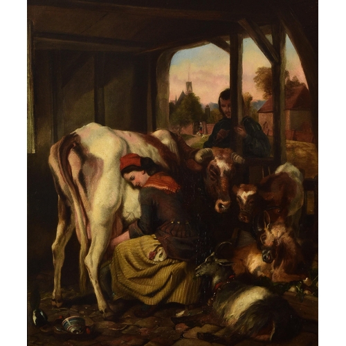 259 - Follower of Sir Edwin Landseer RA (1802-1873) The Maid and the Magpie, oil on canvas, 76 x 63 cm, fr... 