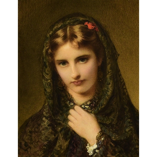 270 - Edward Tayler (1828-1906) Portrait of a Young Woman wearing a Hooded Cloak, signed and dated '69 low... 