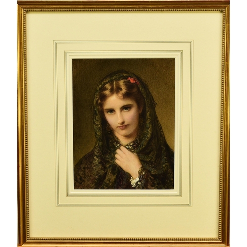 270 - Edward Tayler (1828-1906) Portrait of a Young Woman wearing a Hooded Cloak, signed and dated '69 low... 