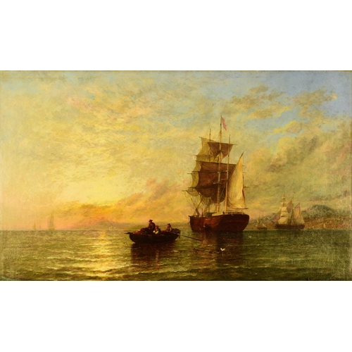 277 - George Stainton (act. 1860-1890) A Quiet Evening, maritime scene with figures in a rowing boat appro... 