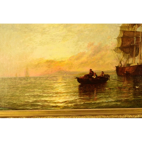 277 - George Stainton (act. 1860-1890) A Quiet Evening, maritime scene with figures in a rowing boat appro... 