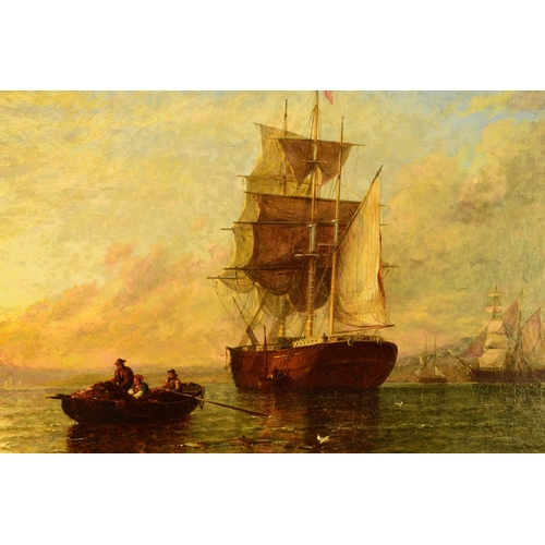 277 - George Stainton (act. 1860-1890) A Quiet Evening, maritime scene with figures in a rowing boat appro... 