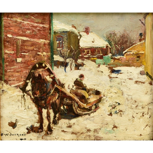 284 - Frederick William Jackson RBA (1859-1918) Horse Drawn Sled in the Snow (Russia), signed lower left, ... 