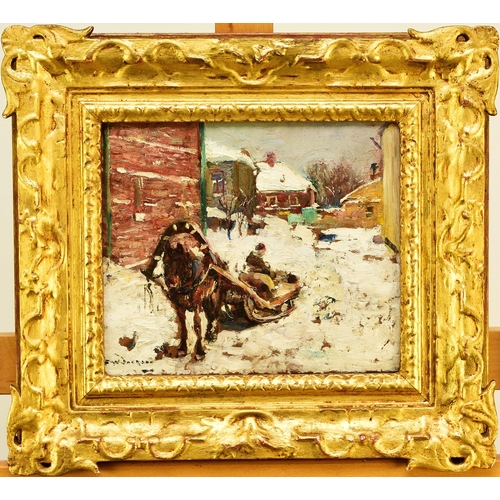 284 - Frederick William Jackson RBA (1859-1918) Horse Drawn Sled in the Snow (Russia), signed lower left, ... 