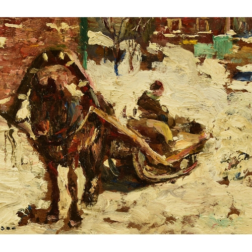 284 - Frederick William Jackson RBA (1859-1918) Horse Drawn Sled in the Snow (Russia), signed lower left, ... 