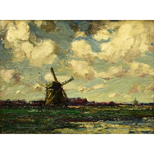 287 - Kershaw Schofield (1872-1941) Dutch Windmill Landscape, signed lower left, oil on board, 23 x 30.5 c... 