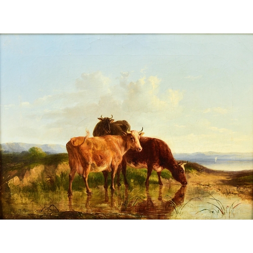 290 - Thomas Sidney Cooper RA (1803-1902) Three Cows Watering in a Dune Landscape, signed lower left, 1877... 