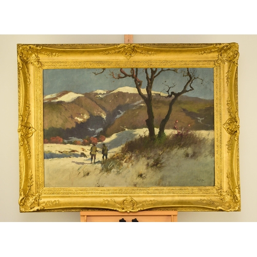 292 - Antal Neogrady (1861-1942) Hunters in a Winter Landscape, signed lower right, oil on canvas, 75 x 10... 