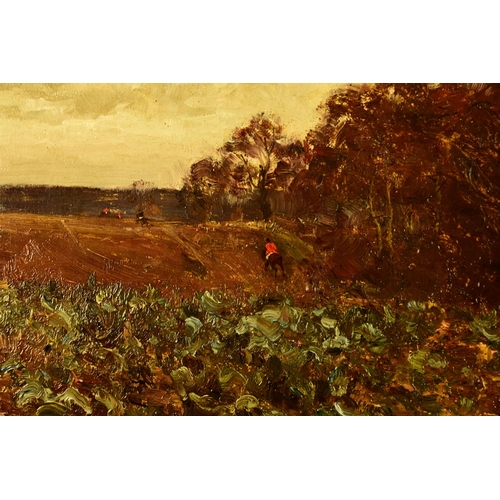 305 - Edward Wilkins Waite (1854-1924) Hunt in Pursuit across the fields in an Autumnal Landscape, signed ... 