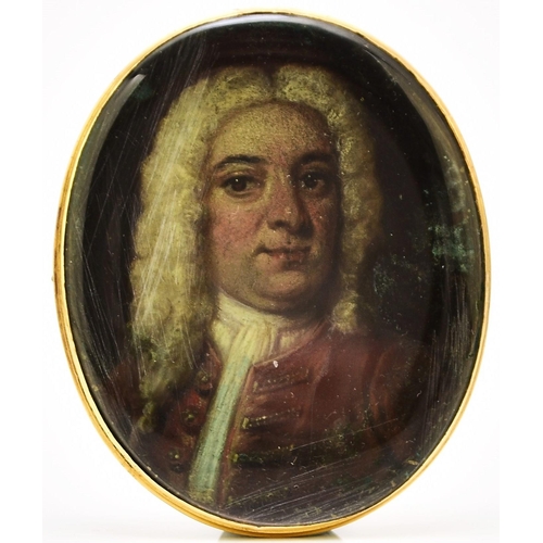 308 - English School (Early 18th Century) Miniature Portrait of a Gentleman wearing a red coat and white w... 