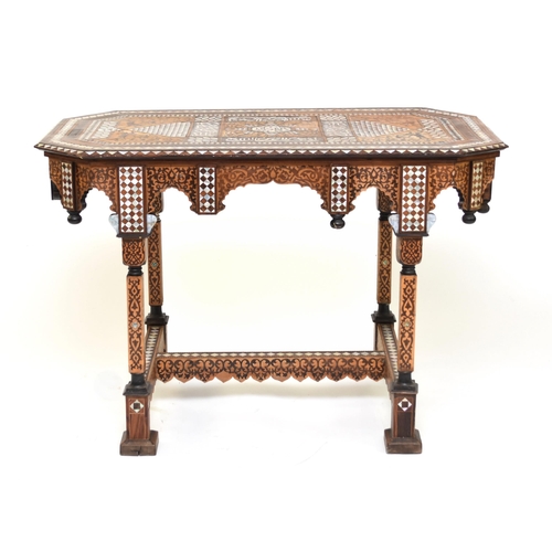 312 - A late 19th century Syrian, rectangular walnut marquetry centre table, Damascus, the top with canted... 