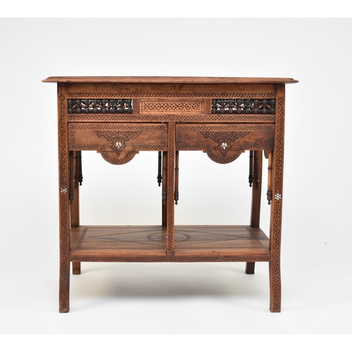 313 - A late 19th century Syrian hardwood rectangular centre/occasional table, inlaid with camel bone and ... 