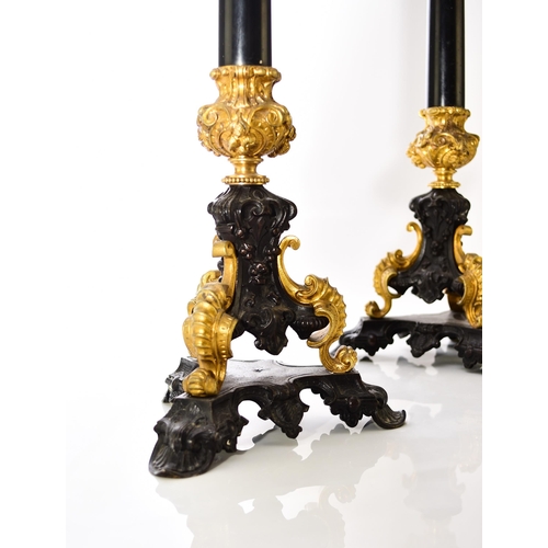 316 - A pair of bronze, ormolu and marble candelabra, late 19th century With five scroll branches having g... 