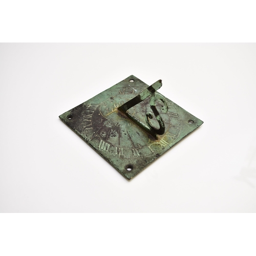 317 - A small 18th century bronze sundial Signed William Barnsley(?) and dated 1760, with openwork gnomon.... 