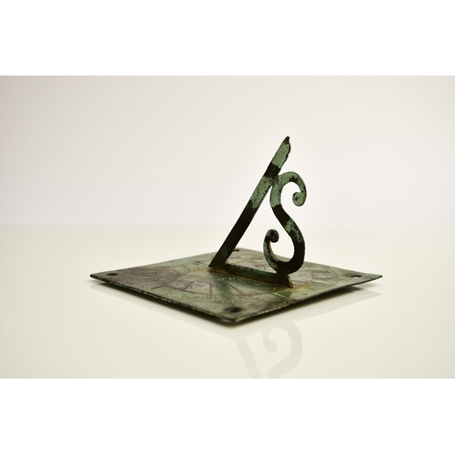 317 - A small 18th century bronze sundial Signed William Barnsley(?) and dated 1760, with openwork gnomon.... 