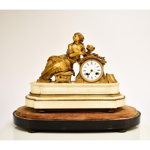 321 - A French ormolu and marble figural mantel clock, 19th century The movement stamped Japy Freres The 3... 