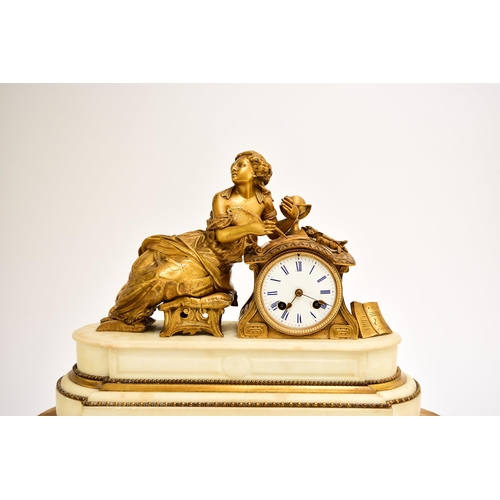 321 - A French ormolu and marble figural mantel clock, 19th century The movement stamped Japy Freres The 3... 