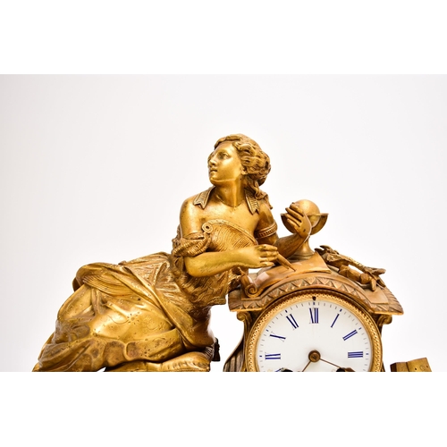 321 - A French ormolu and marble figural mantel clock, 19th century The movement stamped Japy Freres The 3... 