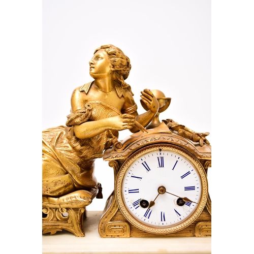 321 - A French ormolu and marble figural mantel clock, 19th century The movement stamped Japy Freres The 3... 