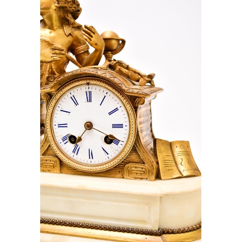 321 - A French ormolu and marble figural mantel clock, 19th century The movement stamped Japy Freres The 3... 