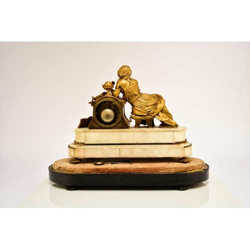 321 - A French ormolu and marble figural mantel clock, 19th century The movement stamped Japy Freres The 3... 