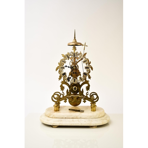 323 - A large 19th-century lacquered brass skeleton clock with original dome Signed on the frame Gardner, ... 