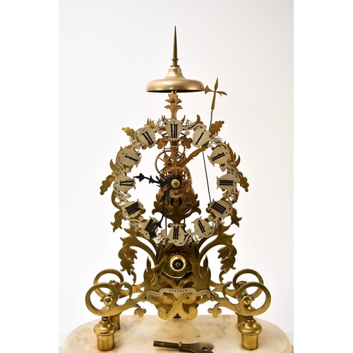 323 - A large 19th-century lacquered brass skeleton clock with original dome Signed on the frame Gardner, ... 