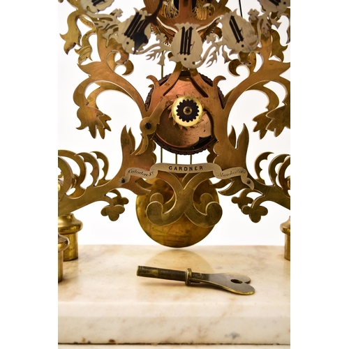 323 - A large 19th-century lacquered brass skeleton clock with original dome Signed on the frame Gardner, ... 