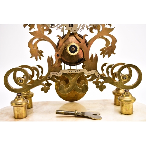 323 - A large 19th-century lacquered brass skeleton clock with original dome Signed on the frame Gardner, ... 