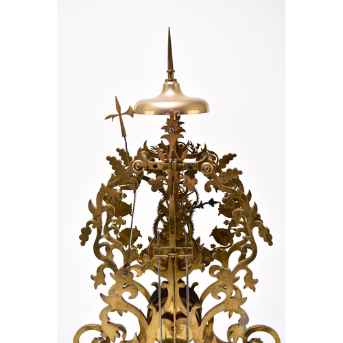 323 - A large 19th-century lacquered brass skeleton clock with original dome Signed on the frame Gardner, ... 