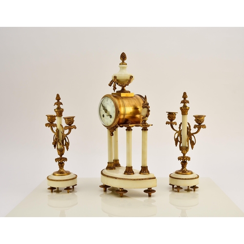 324 - A late 19th century French Portico clock garniture The movement stamped A.D. Mougin The clock surmou... 