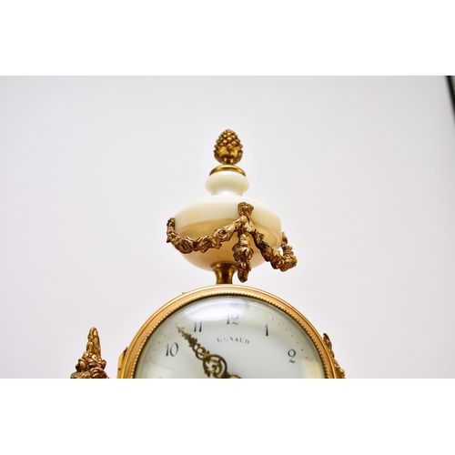 324 - A late 19th century French Portico clock garniture The movement stamped A.D. Mougin The clock surmou... 