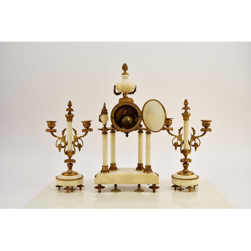 324 - A late 19th century French Portico clock garniture The movement stamped A.D. Mougin The clock surmou... 