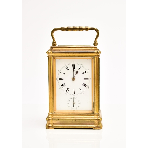 327 - A late 19th century French gilt brass Grand Sonnerie carriage clock with repeat and alarmThe gorge c... 