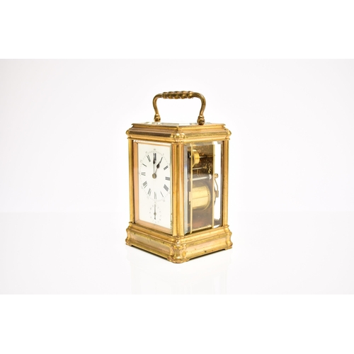 327 - A late 19th century French gilt brass Grand Sonnerie carriage clock with repeat and alarmThe gorge c... 