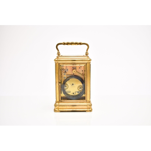 327 - A late 19th century French gilt brass Grand Sonnerie carriage clock with repeat and alarmThe gorge c... 